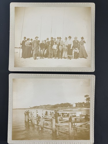 2 Antique Victorian Family Ocean Fishing Trip Sheepshead Fish Game CVD Photos