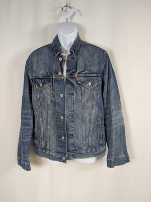 Levis Jean Jacket Mens Medium Blue Denim Trucker Stone Wash Button Up A026