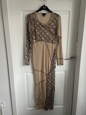 Ladies Brown Mix Prettylittlething Long Sleeve Mesh Long Dress Size 8