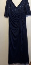 Betsy  Adam Navy Blue Lace Sequin Mother Bride Dress Size 14W Ruched EUC