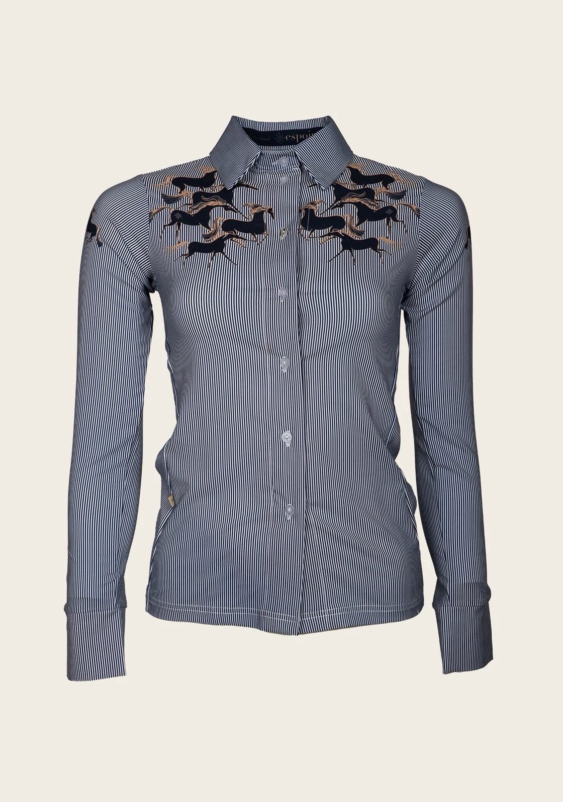 New With Tags Espoir Running Horses Navy Ladies’ Button Sun Shirt Size Medium