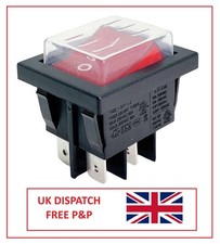 Red Rocker Switch With Water Proof Cover, 22mm x 30mm, 16A 250Vac, DPST