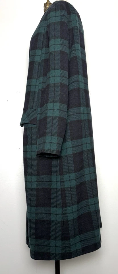 Vintage Pendleton Long Wool Coat Green & Navy Tartan Plaid Fully Lined Women M/L - Image 4 of 4