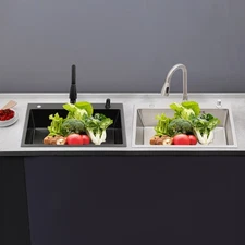 26.77inch Stainless Steel Kitchen Sink Dual Bowl With Faucet For Home Restaurant