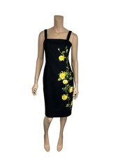Vtg Dolce & Gabbana D&G Black Wool Yellow Rose Embroidered Dress IT 42