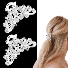 2 PCS Rhinestone Hair Claw Clips for Women, Fancy Sparkly Crystal Bling Silver H