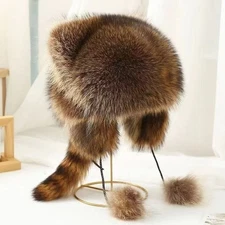 Faux Fur Raccoon Hat Self-Gradient Color Faux Fur Raccoon Hat For Kids Adults