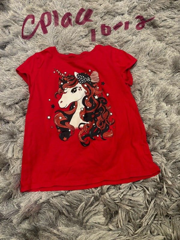 Girls The Childrens Place Fourth Of July shirt size 10-12 short sleeve w/unicorn