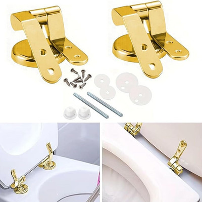 Gold Toilet Seat Hinges, Universal Fit, Complete Installation Kit, Premium Zinc