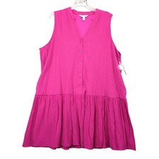 NWT Nine West Pink Drop Waist Sleeveless Dress Sz XXL Pleated Skirt Button Front