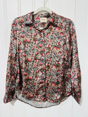Ellie Tahari Silk Button Up Floral Patterns XSM