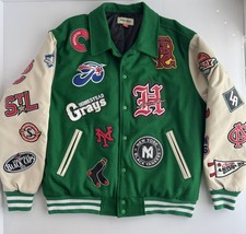 Headgear Classics XL Green Wool Stadium Jacket Negro League Baseball 34 PATCHES!