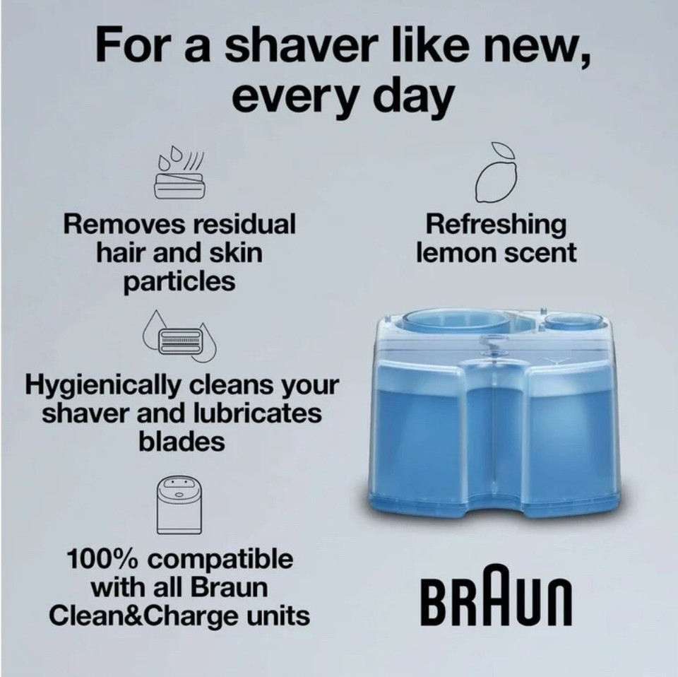 Braun Clean & Renew 2 Cartridges Lemon Fresh Cleaning Fluid Refill New