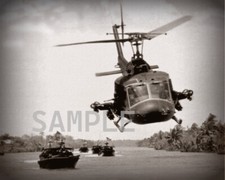 UH-1E Huey Helicopter escorting River Patrol Boats 8x10 Vietnam War Photo 84