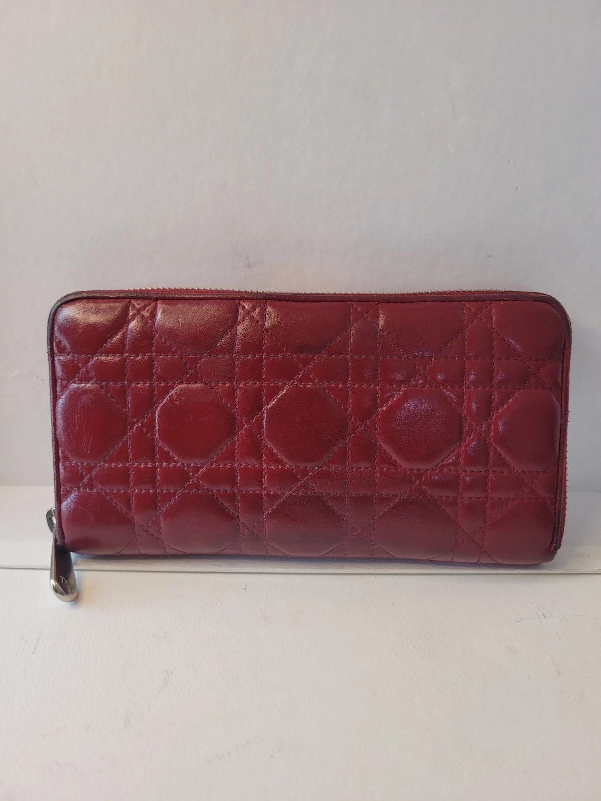 Portefeuille Christian Dior rouge cannage matelassé long zippé