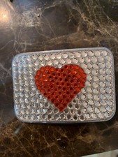 Vintage Silvertone Woman's Belt Buckle with Heart Crystals Made in USA