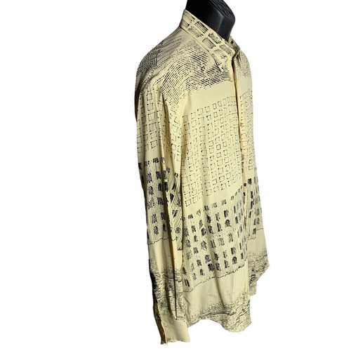 Vintage Argento Fashion Button Up Shirt L Beige Abstract Long Sleeve Italian - Picture 5 of 6