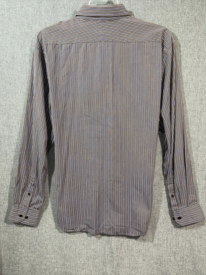 Express Mens 2XL  Long Sleeve Button Up Brown Stripe Shirt Premium Cotton MS47 - Image 2 of 4