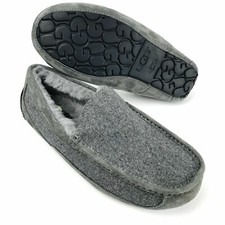UGG Pure Men's Ascot Suede Wool Slippers Grey Moccasin Lined Sheepskin Sz 9