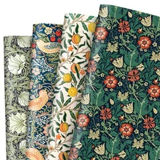 12 Sheets Retro Floral Wrapping Paper -Roll- Vintage Flower Bird Lemon Gift W...