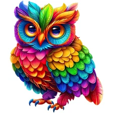 Rainbow Owl Sticker 4" Beautiful Colorful Vivid Bright Summer Vibrant Eyes
