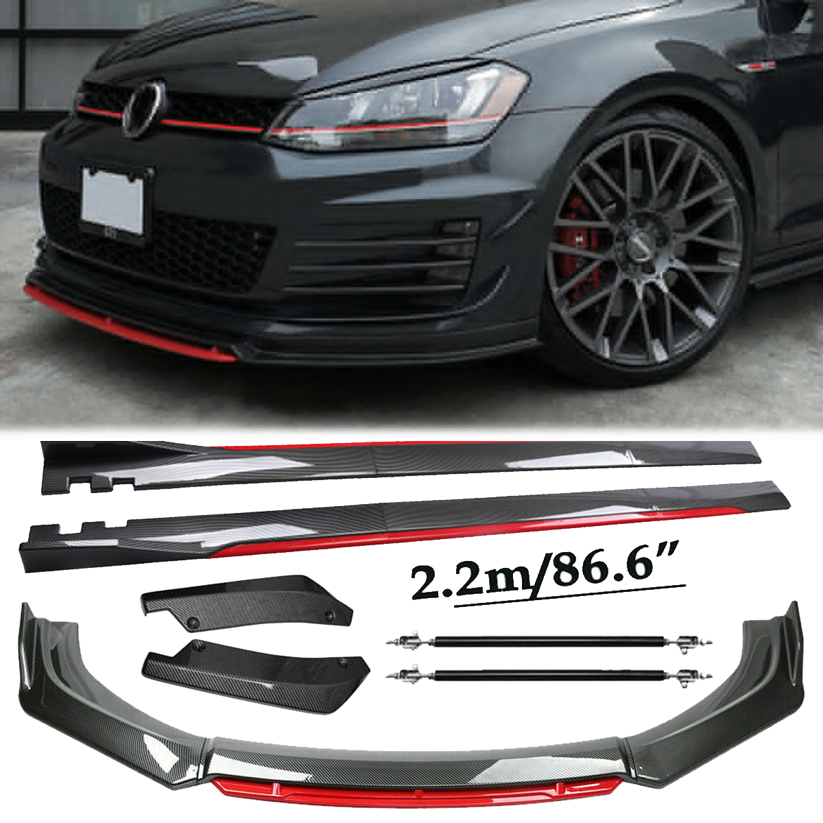 Front Lip Chin Bumper splitter Carbon Fiber Body Side Skirt For Volkswagen Rabb