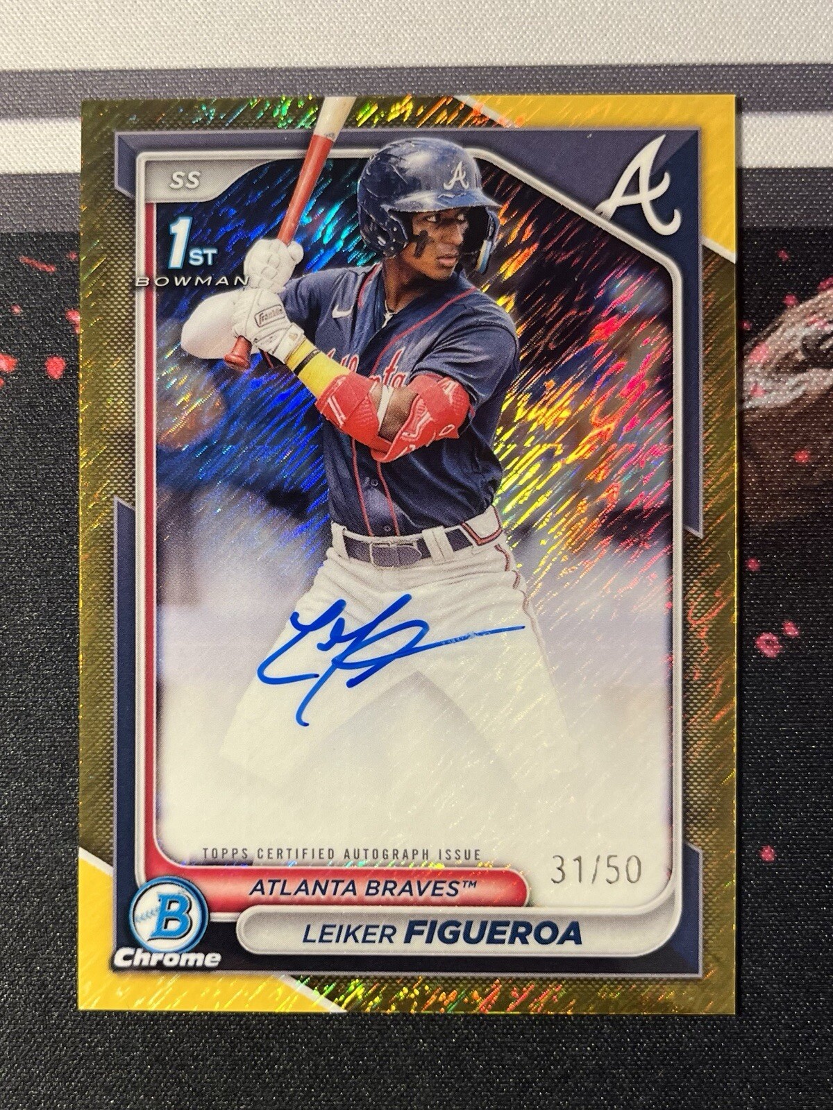 2024 Topps Bowman Chrome Leiker Figueroa 1st Bowman Gold Shimmer Auto /50 Braves