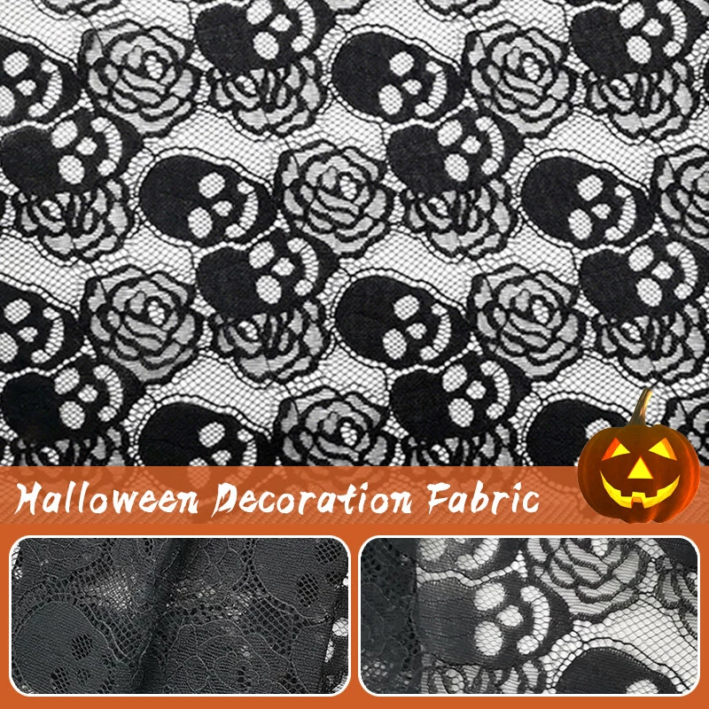Halloween Fabric Skull Lace Mesh Black Ghost Flower DIY Tablecloth