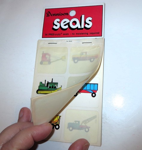 Vintage 70s Dennison Seals, Trucks Tractor 6 Designs Pres-A-Ply 40 Stickers - Picture 2 of 7