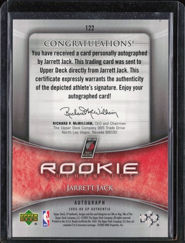 2005-06 SP Authentic Rookie Authentics 559/1299 Jarrett Jack #122 Rookie Auto RC - Picture 2 of 2