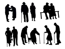 OLD MAN & WOMAN, WALKER, CANE + "GROWING OLD TOGETHER" SILHOUETTE DIE CUT/ CUTS