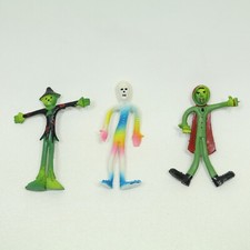 FLEXY HALLOWEEN CREEPS BENDY FIGURE SET OF 3 1980'S DRACULA MUMMY SCARECROW