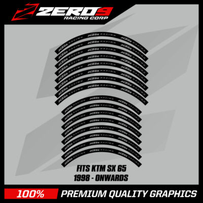 KTM Felgenaufkleber SX 65 14'' / 12'' MX Motocross Grafik Decals BLK /GRY