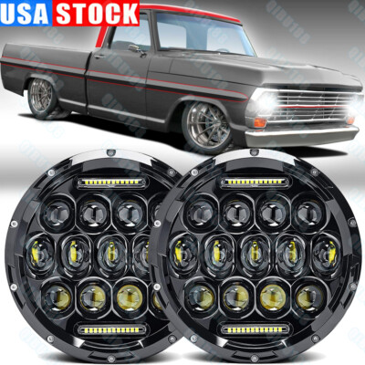 Pair 7'' inch LED Headlight DRL Hi/Lo For 1953-1977 Ford F-100 F-250 F-350 Pickup