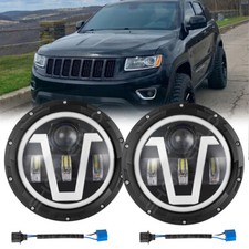 7 Inch Round Led Headlights Halo Angle Eyes For Jeep Grand Cherokee 2008-2016