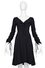 VINTAGE VERSACE BLACK SILK DRAWSTRING DRESS 2000'S