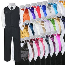 6pc Black vest set by Color Satin Vest Bow Tie for Boy Baby Toddler Kid Formal