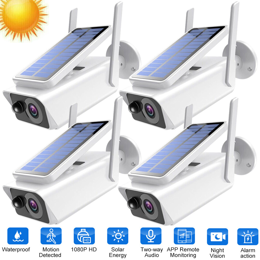 4PCS Solar Powered Wifi Outdoor Pan/Tilt Home Security Camera System  Wireless US
