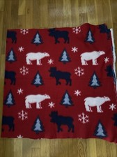 New 57” W By 27” L Bear, Moose, Tree, Snowflake On Red Fleece New