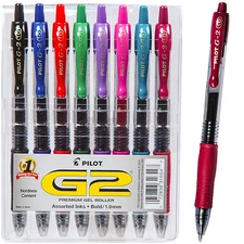 Pilot G2 1.0 Bold 8 Color Assortment 31654, Gel Ink Rollerball Pens