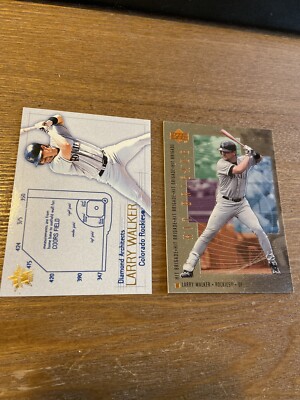 LARRY WALKER 1999 UD Hit Brigade #H14 & 2000 Vanguard DIAMOND ARCH #8 Cards (o)