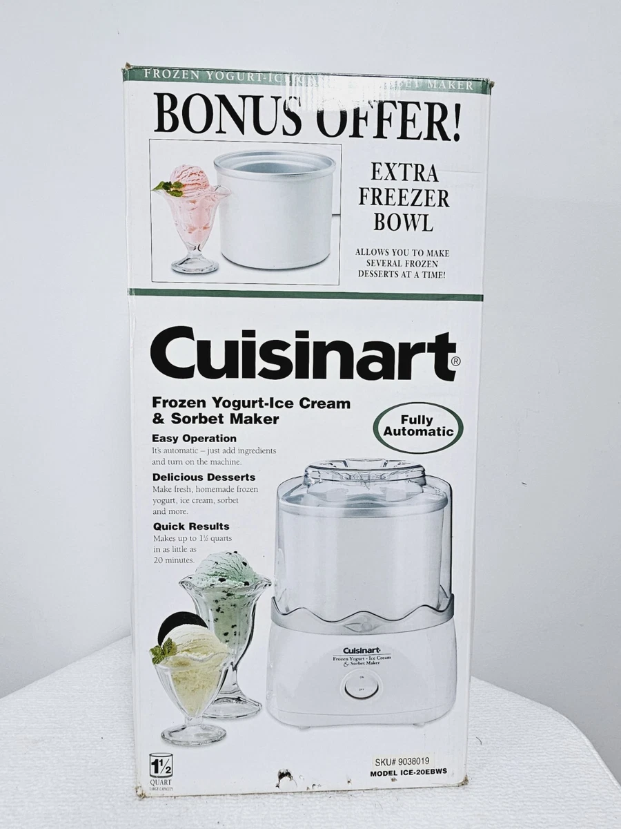 Ice Cream Maker Cuisinart 1 1/2 Quart Automatic Model ICE-20EBWS W/ Bonus  Offer!