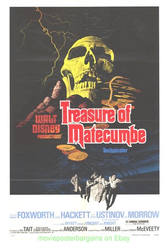 TREASURE OF MATECUMBE MOVIE POSTER 27x41 Folded DISNEY Film SKULL ART !!