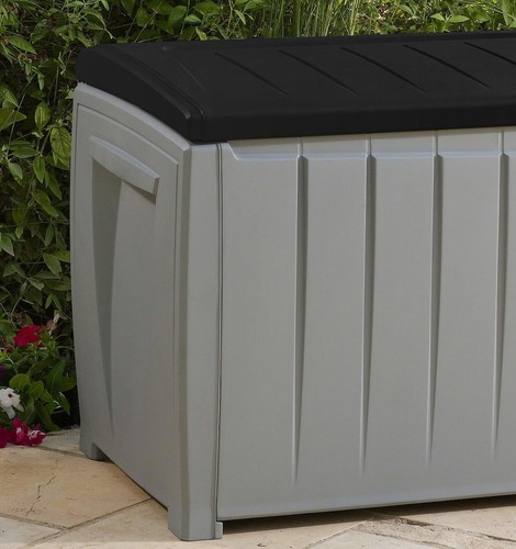 90 Gallon Outdoor Deck Box Storage Container Lockable Seat Patio Black/Gray - Picture 3 of 11