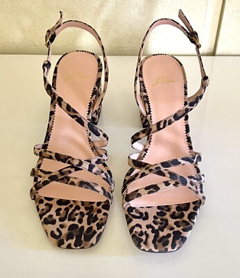 NIB J Crew size leopard printed suede asymmetric block heel sandals  #AN889