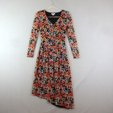 Monsoon Dress Size 8 Floral Drop Waist Midi Stretch Long Sleeve Asymmetrical