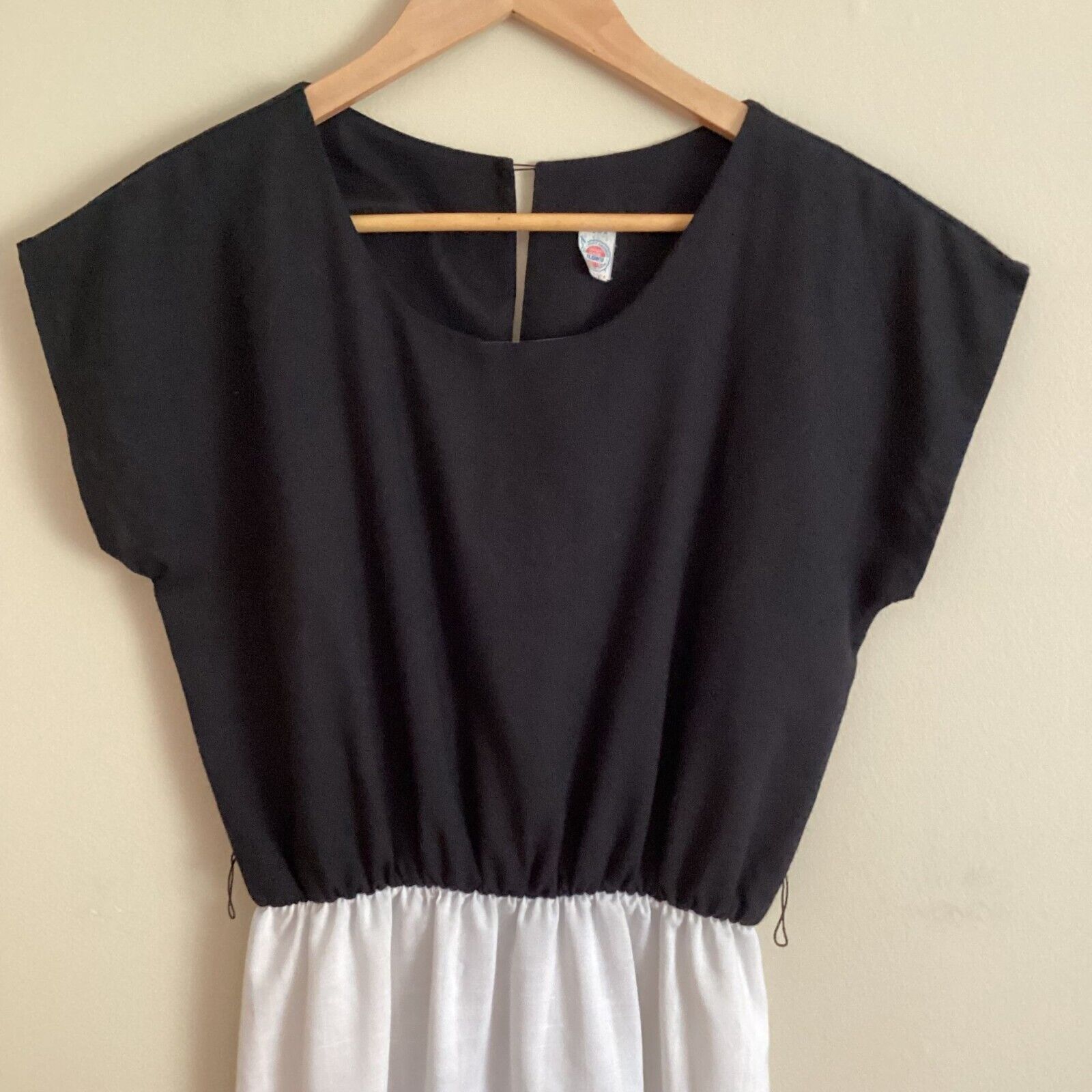 Vintage Linen Dress  - White Black Short Sleeve M… - image 3