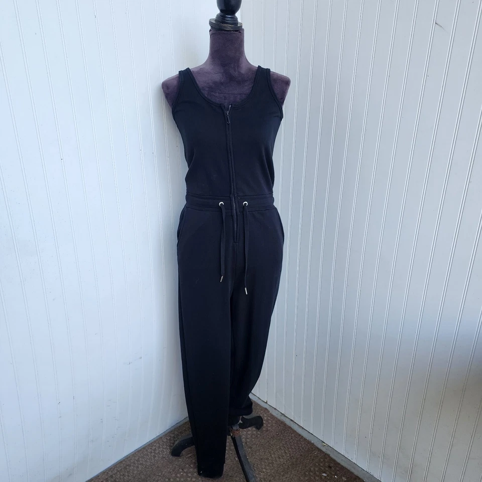 Juicy Couture Womens Zip Front Sleeveless Jumpsuit Black Drawstring Sweat Sz S - Image 3 of 4