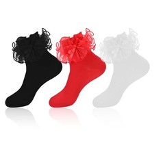 3 Pairs Big ruffle socks for women,Double Lace Ruffle Socks with Bows,women s...