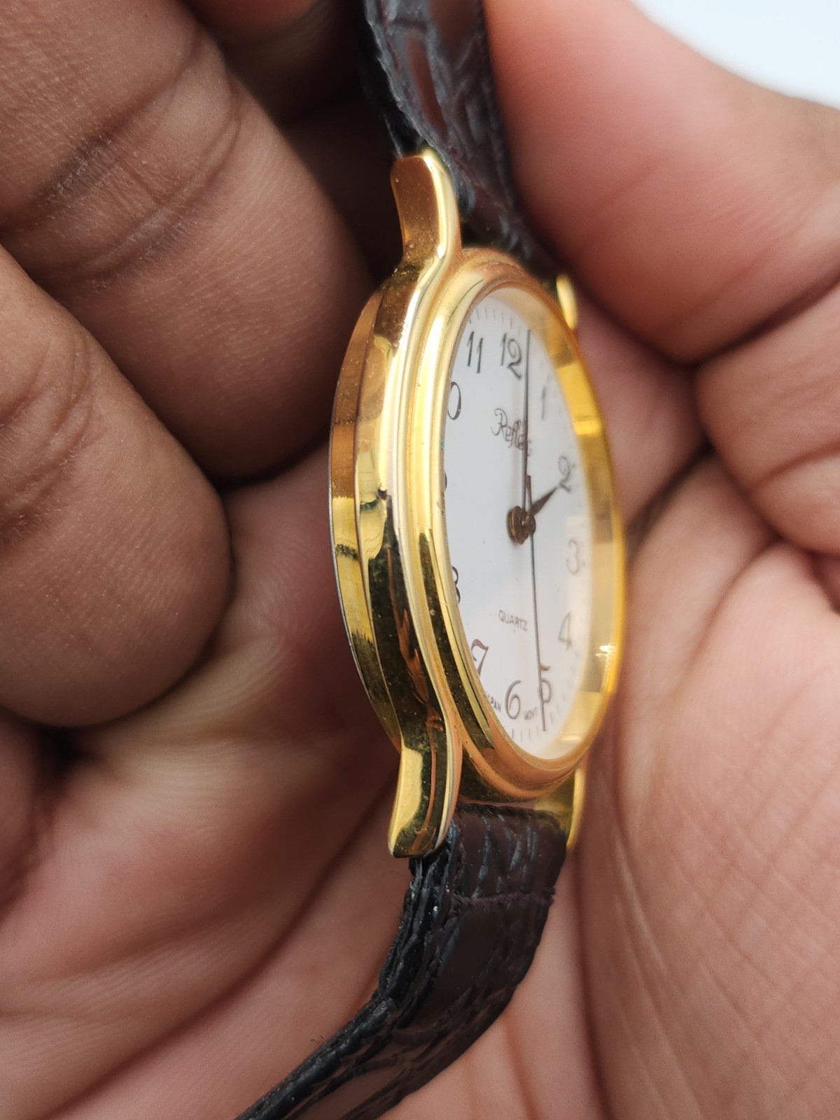 Reflex Vintage Quartz Analogue Gold Tone Case White Dial Black Leather Strap image 5